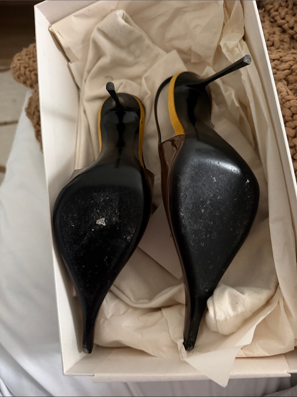 Saint Laurent Brown Patent Leather Slingback Pumps - Picture 4 of 8